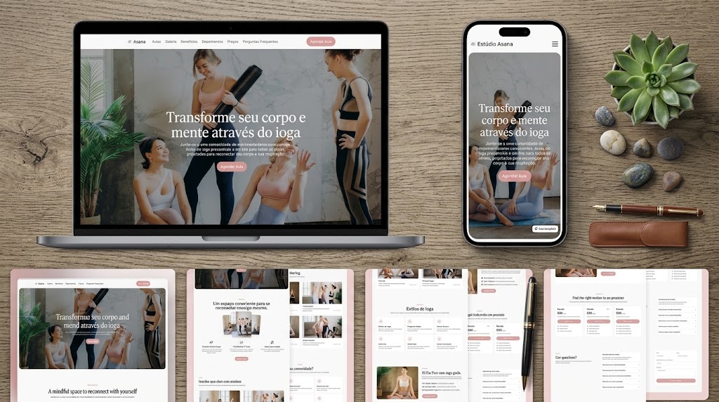 Modelo Asana, site para estúdio de ioga e pilates