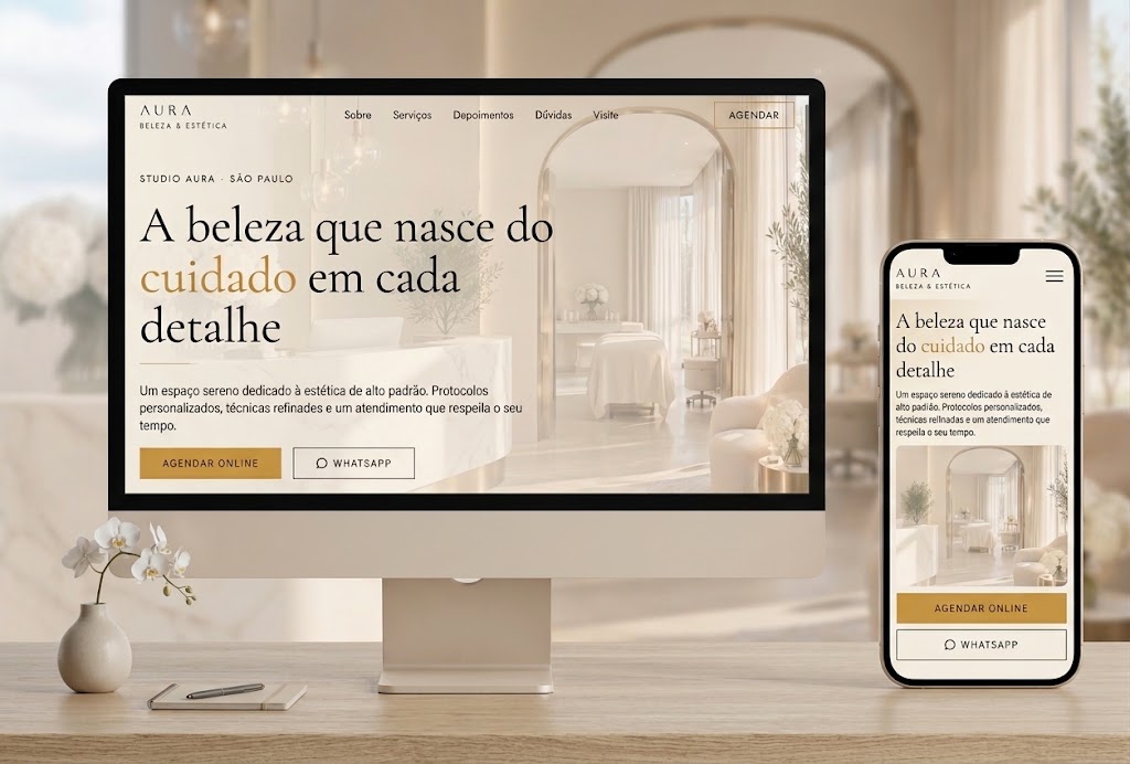 Modelo Aura, site para clínica de estética e spa de alto padrão