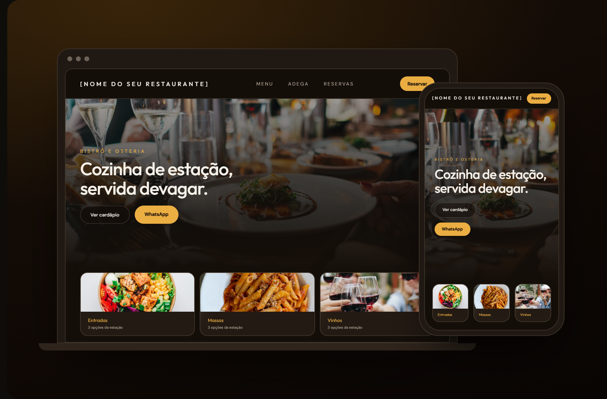 Modelo Osteria, site para restaurantes, bistrôs e osterias