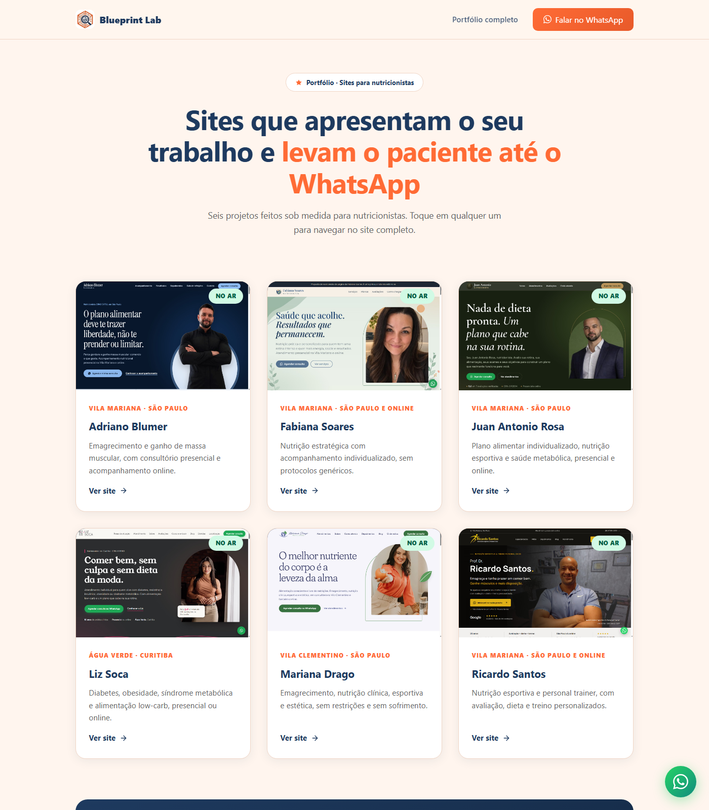 Portfólio de 6 sites para nutricionistas